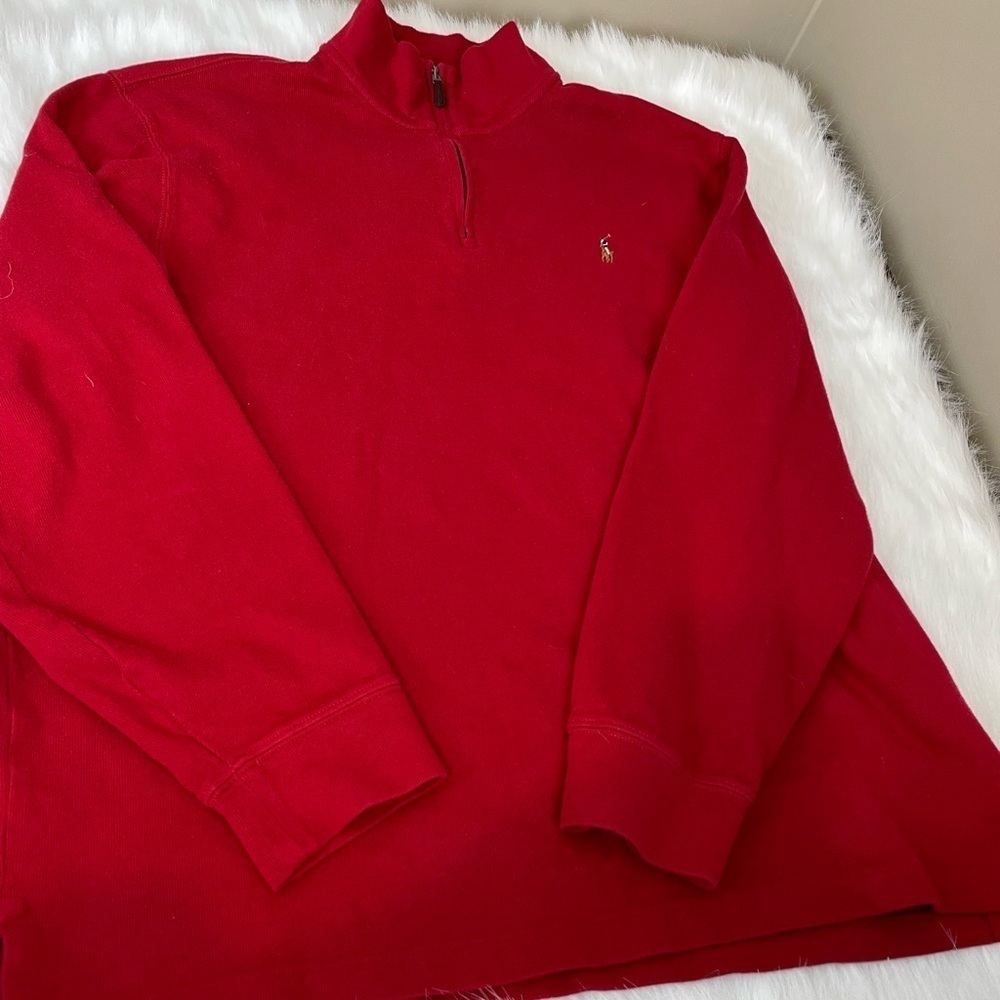 Polo Ralph Lauren Estate Rib Red Cotton Quarter-Zip Pullover XL